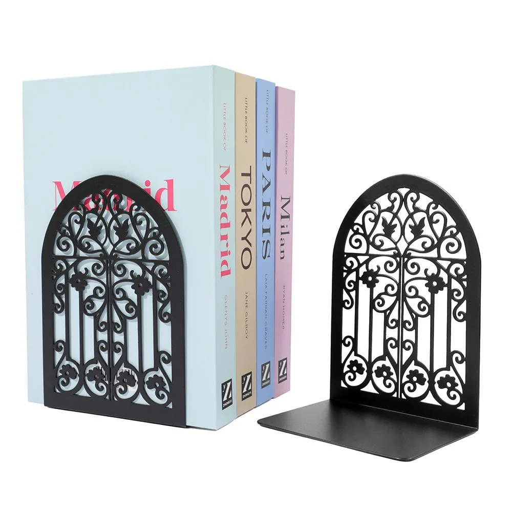 Gothic Students Book Ends Rust Resistant Openwork Design Book Divider Holder Sturdy Freestanding Display Bookshelf Desk Decor