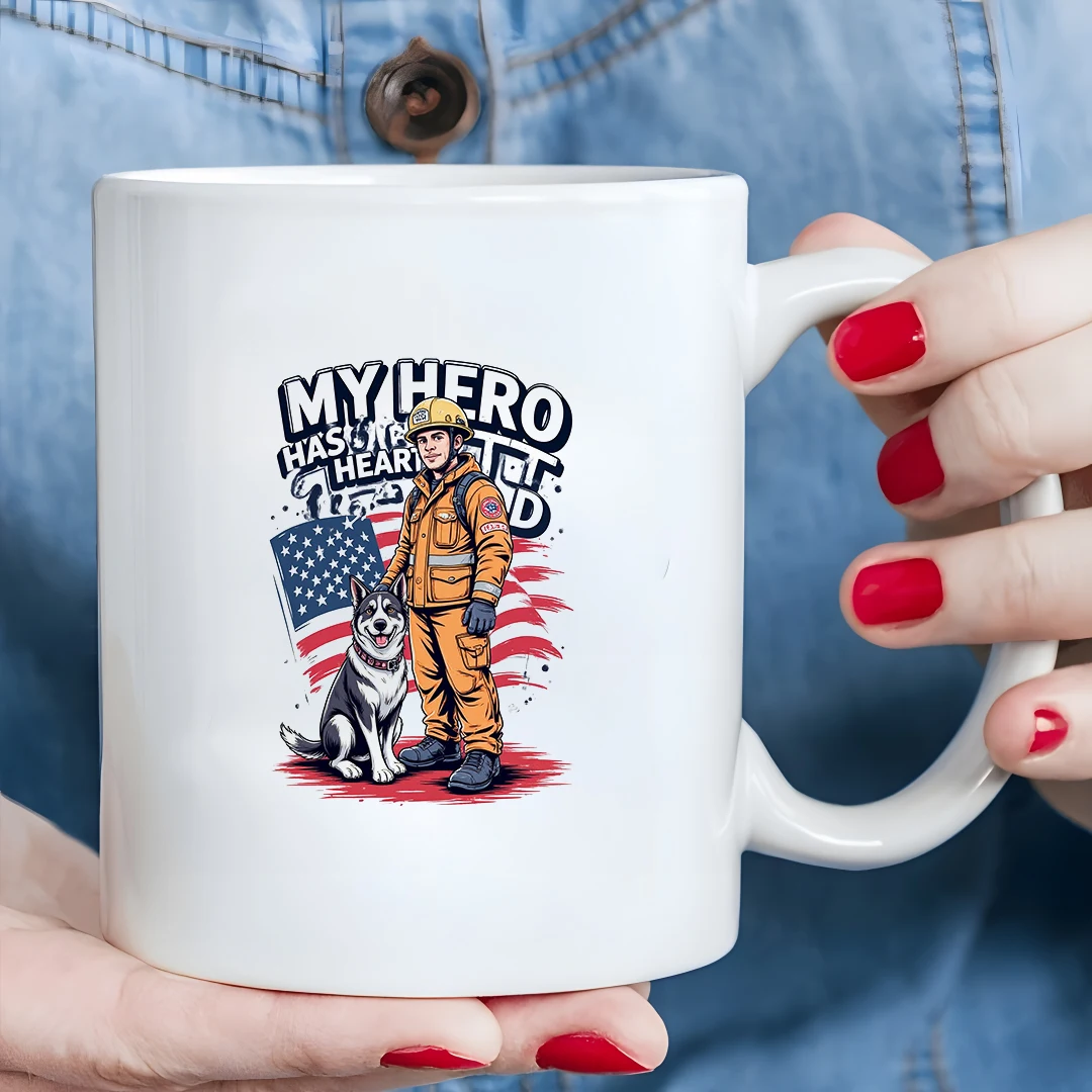 كوب توضيحي لكلب الإنقاذ من رجال الإطفاء بسعة 11 أونصة - هدية البطل الوطني هدية عيد الميلاد كوب المكتب المنزلي