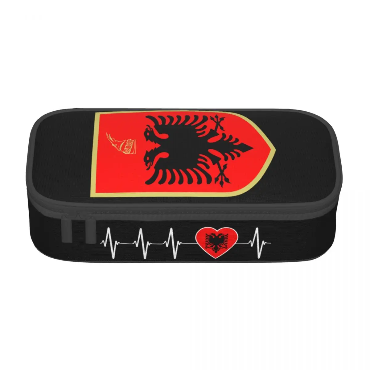 Custom Albanian Heartbeat I Love Albania Flag Heart Family Cute Pencil Cases Eagle Pride Patriotic Pencil Bag School Accessories