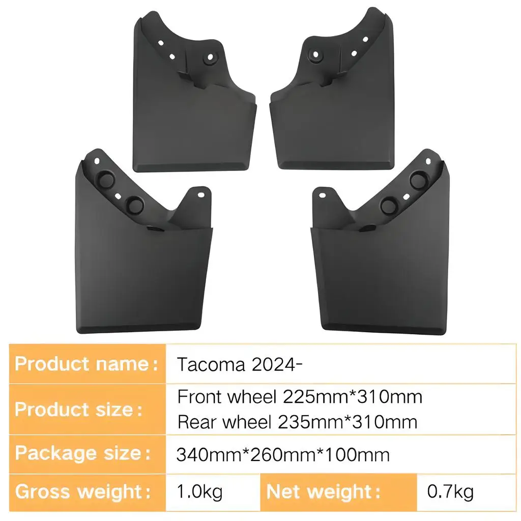 4pcs For Toyota Tacoma 2024-2025 Car Front And Rear Splash Guards Mud Flaps Anti-Splash Mudguards Auto Accessories Durable Protection For Off-Road & Daily Driving