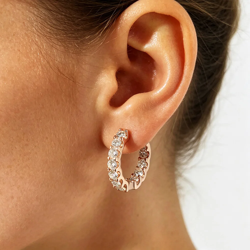 OEVAS 925 Sterling Silver 2.6CTTW Each 3mm Moissanite Earring Hoops For Women Sparkling Wedding Party Luxury Fine Jewelry Gift
