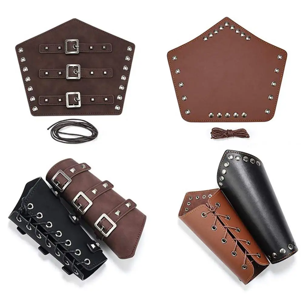 Retro Style Leather Wrist Protector Arm Guard Embroidered Cuff Fisherman's Suit Accessory round Neck Robe for Infant Sports P...
