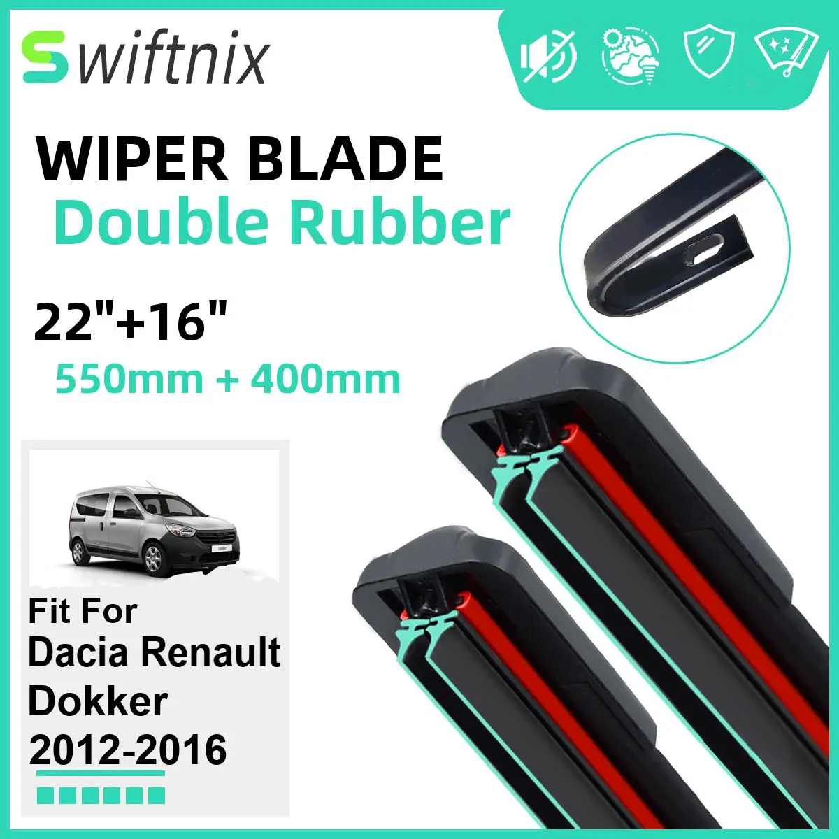 Double Rubber Car Wiper Blades for Dacia Renault Dokker 2012-2016 Front Windscreen Windshield Rubber Car Accessories 2015 2016