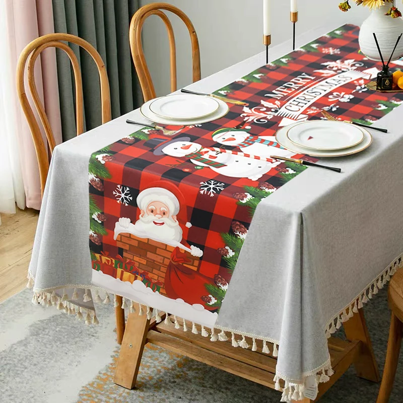 Christmas Table Runner Cloth Merry Christmas Table Flag Cover Decoration For Home Ornament Xmas Navidad 2024 Happy New Year 2025