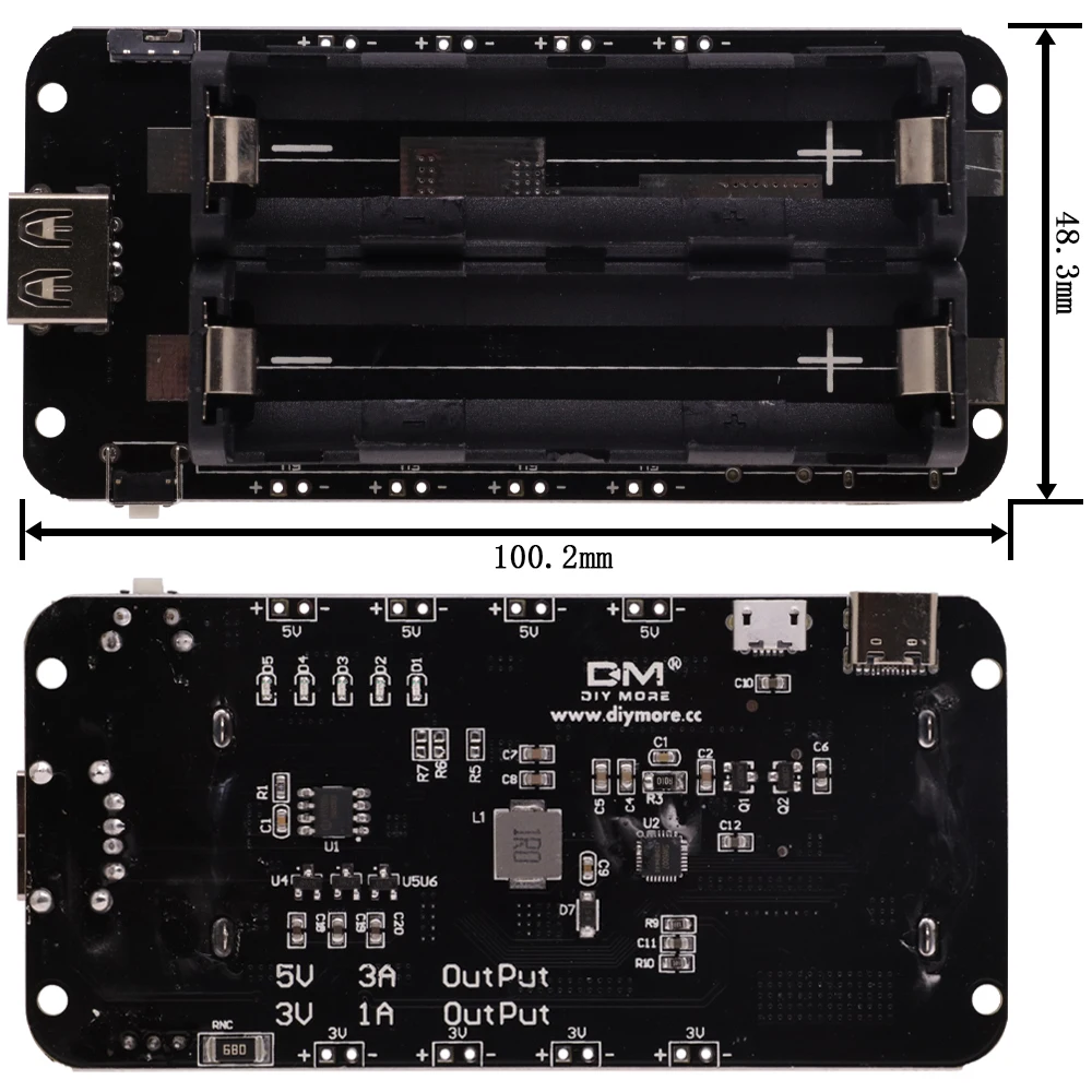 Dual 18650 Lithium Battery Shield V3/V8 Power Bank 1 Way Charging Module 5V/3A 3V/1A Type-C Micro USB For Raspberry Pi ESP32S