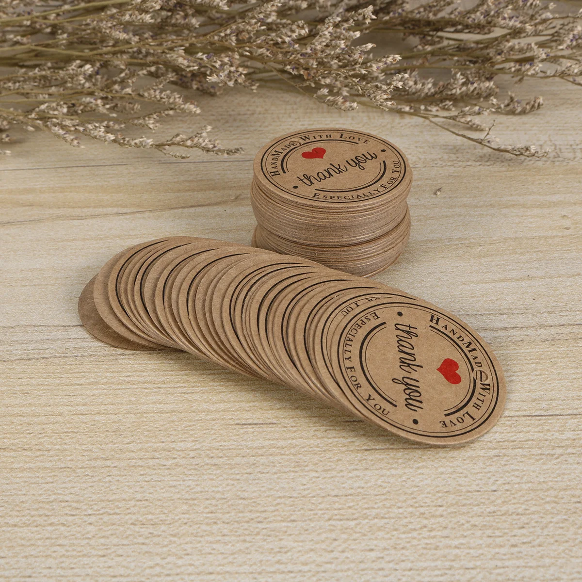 200 قطعة من ورق الكرافت شكرًا لك علامات الهدايا المستديرة لتزيين حفلات الزفاف علامة هدية من ورق الكرافت شكرًا #3