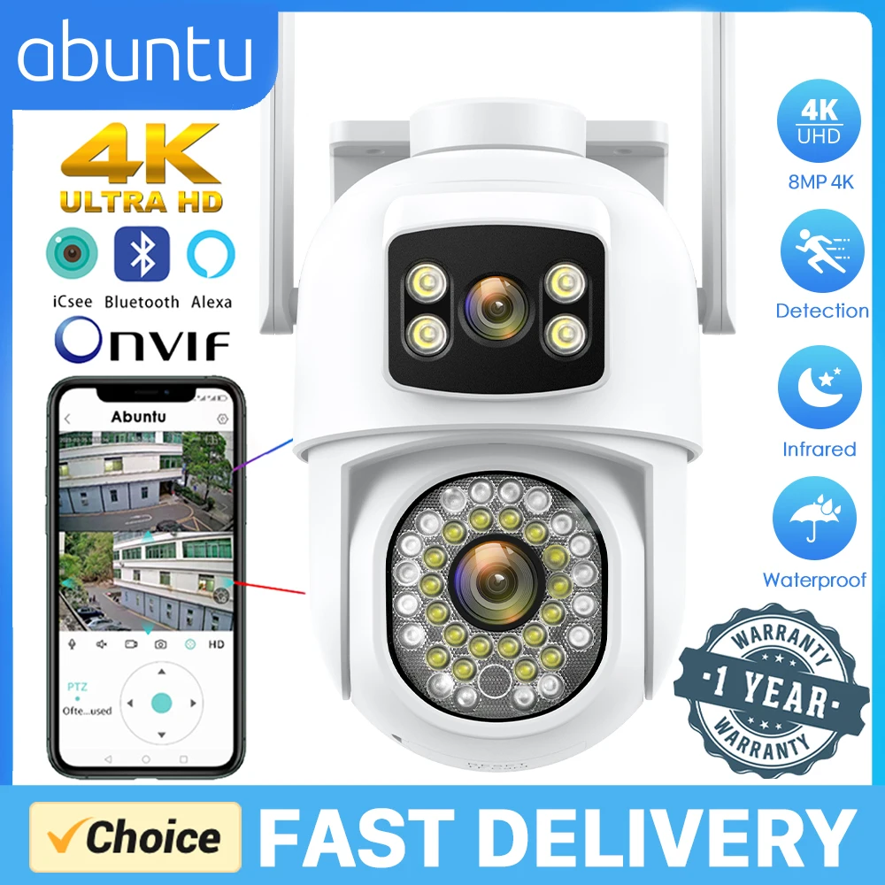 8MP 4K PTZ Wifi Camera Outdoor Security Protection Dual Screens Video Surveillance Camera Auto Tracking H.265 IP Camera ICSEE