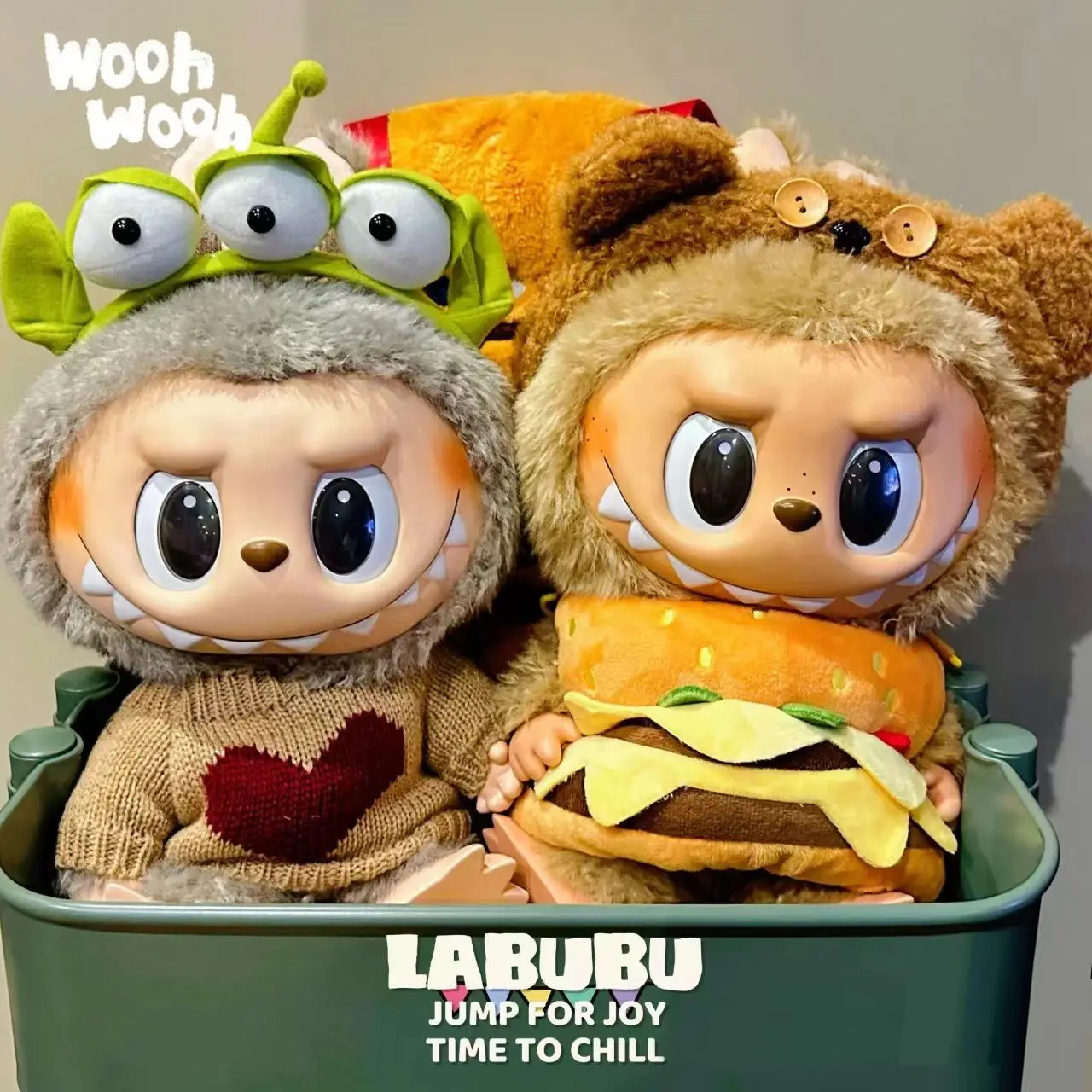 

Only Doll Clothes/37cm Glue-Elastic Cloth Hamburger Stroller Bag Labubu Doll Clothes Plush Doll Clothes For Three Generations
