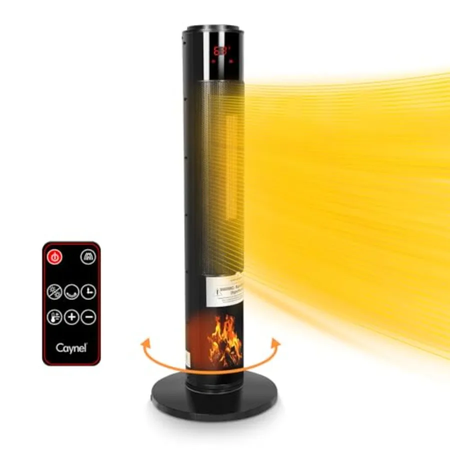 Tower Ceramic and Flame Heater with 3D Flame and Oscillation Function, 3 Modes, Safety Alert Switch, Remote and Touch Control,
