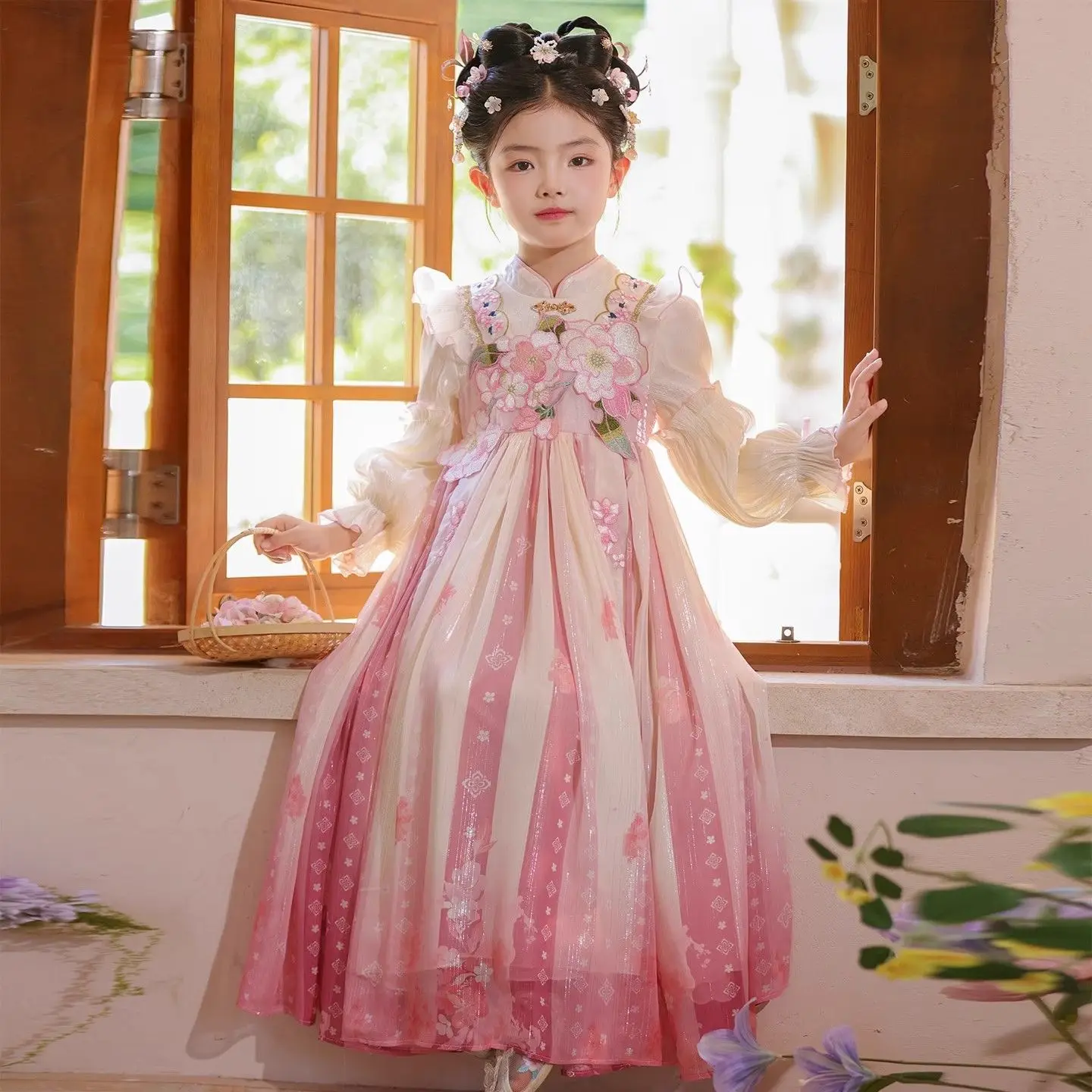 Girls' Spring/Autumn Chinese Style New Costume Children's Skirt Girls' Ancient Style Princess Dress