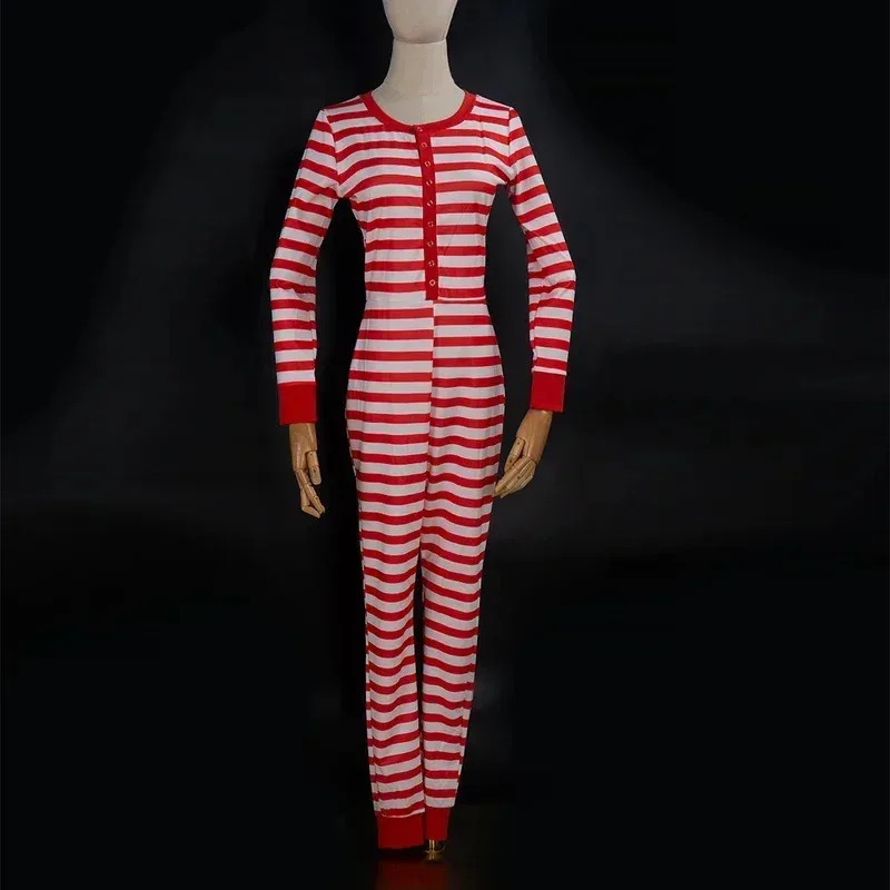 Disfraz de Cosplay Popee The Performer con bolsa, pijama a rayas blancas y rojas, mono, Orejas de conejo de peluche con cola, Navidad N Coszei