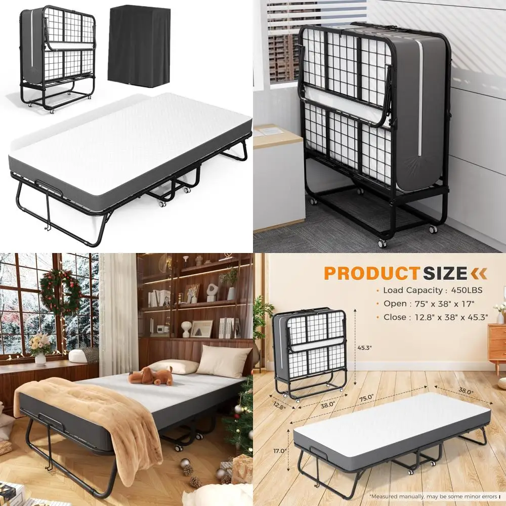 سرير محمول مع مرتبة إسفنجية الذاكرة - سرير ضيوف بإطار معدني قابل للطي مقاس 75 × 38 موفر للمساحة #1