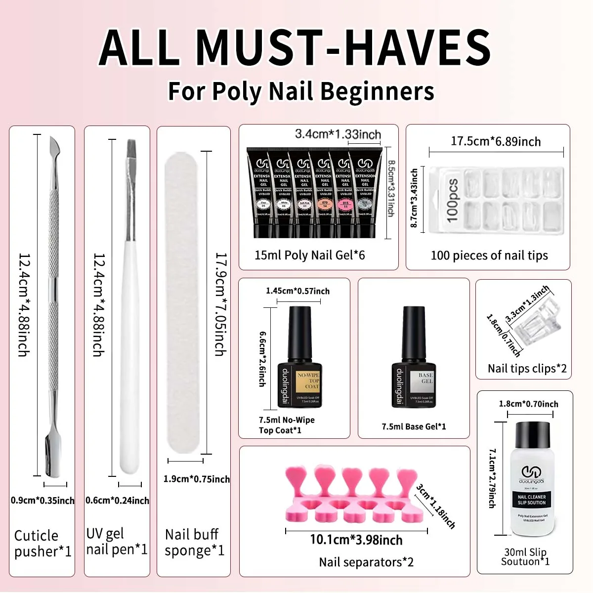 مجموعة أدوات تمديد جل البوليستر، بما في ذلك 30 مل من السوائل الأنظف، ومعطف أساسي 7.5 مل معطف علوي، وقالب أظافر، ومشبك أظافر وفرشاة أظافر