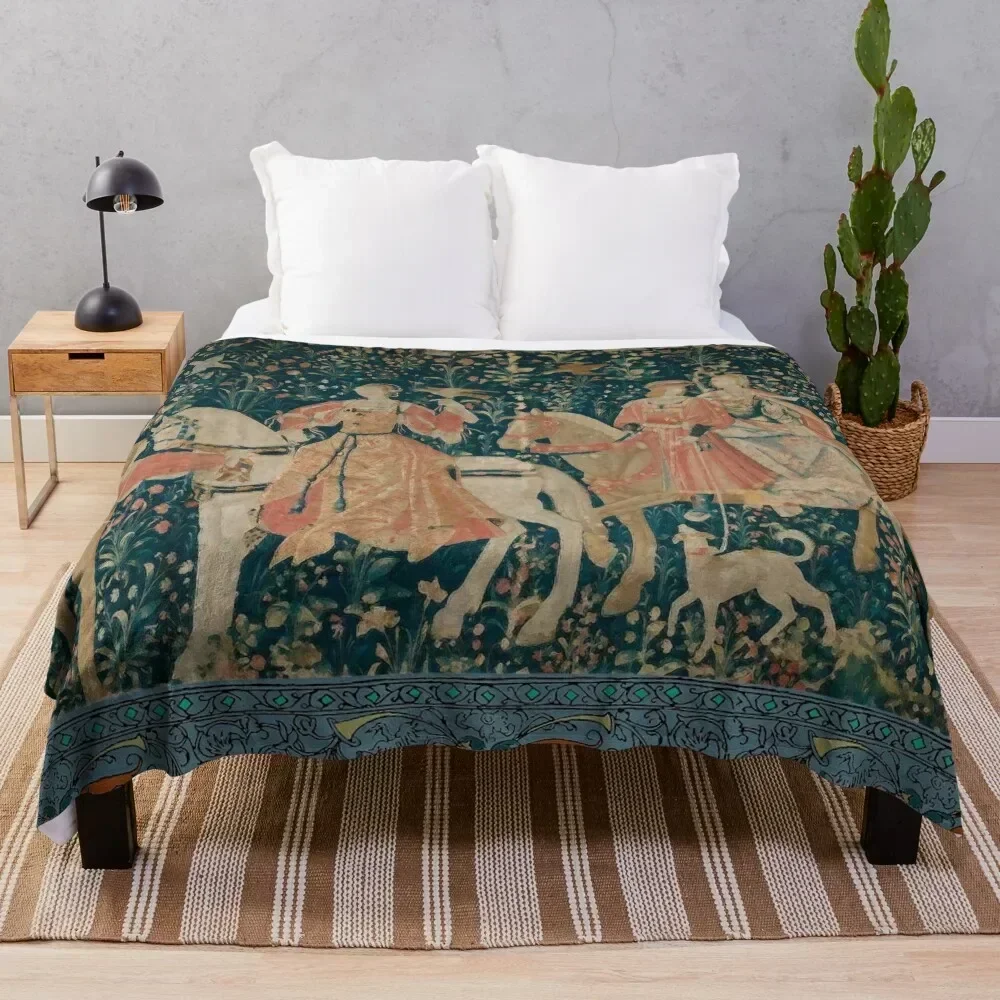 

Medieval Tapestry - the Hawk Hunt Throw Blanket Decoratives Tourist Blankets blankets ands christmas decoration Blankets