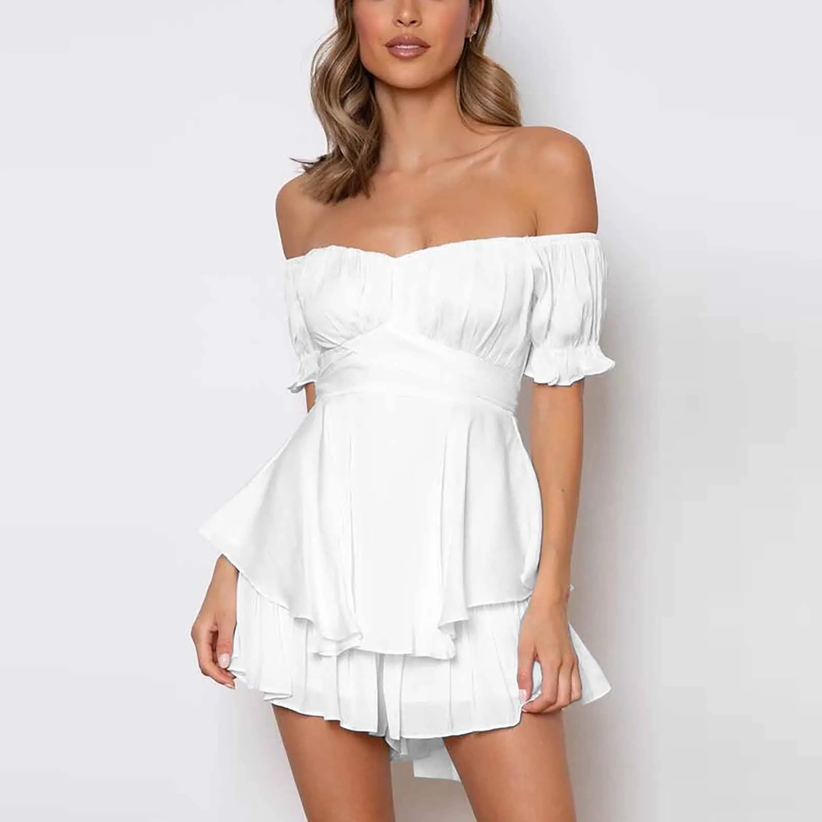 Women Jumpsuit Fashion Casual Sexy Solid Color One-shoulder Ruffles Female Leisure Jumpsuit