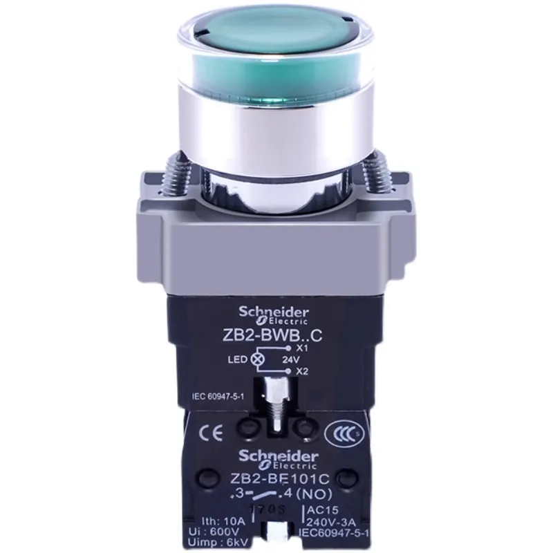 with LED Instantaneous Bulb Button White/green/red/yellow/blue One Normally Open 24 V AC / DC 6 Kv Mounting Diameter 22 Mm 1NO