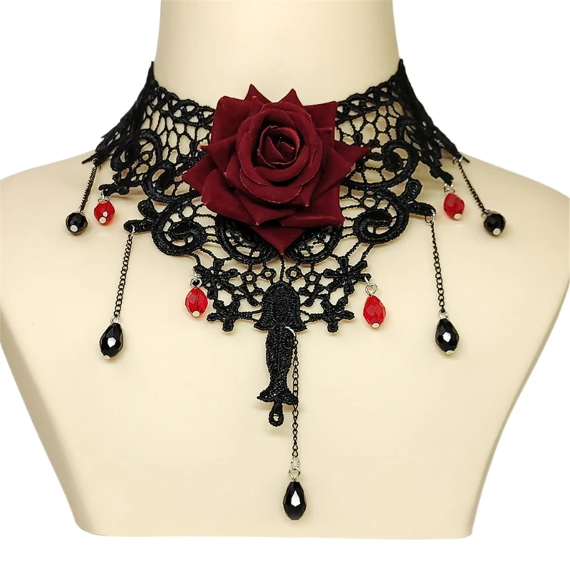 Lace Choker Necklace with Pendant Floral Lace Choker Necklace Victorian Jewelry