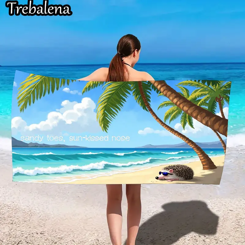 

30*60inch Ultra-Soft Beach Towel with Beach Towel Sandy Toes Sun Kissed Nose Palm Tree Design