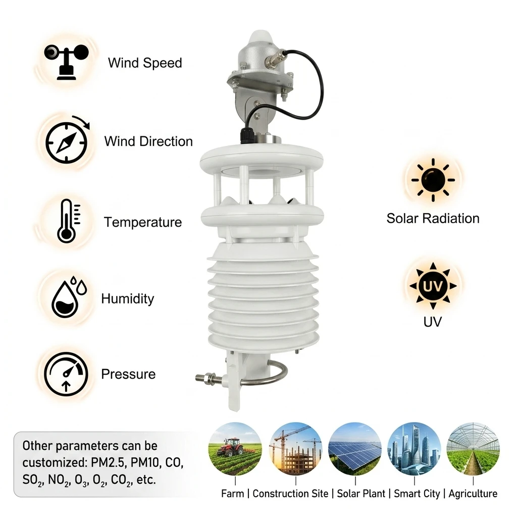 All in One Integrated Weather Station RS485 MODBUS Sensor 4G WiFi LoRaWAN Agriculture Outdoor Environmental Monitoring System