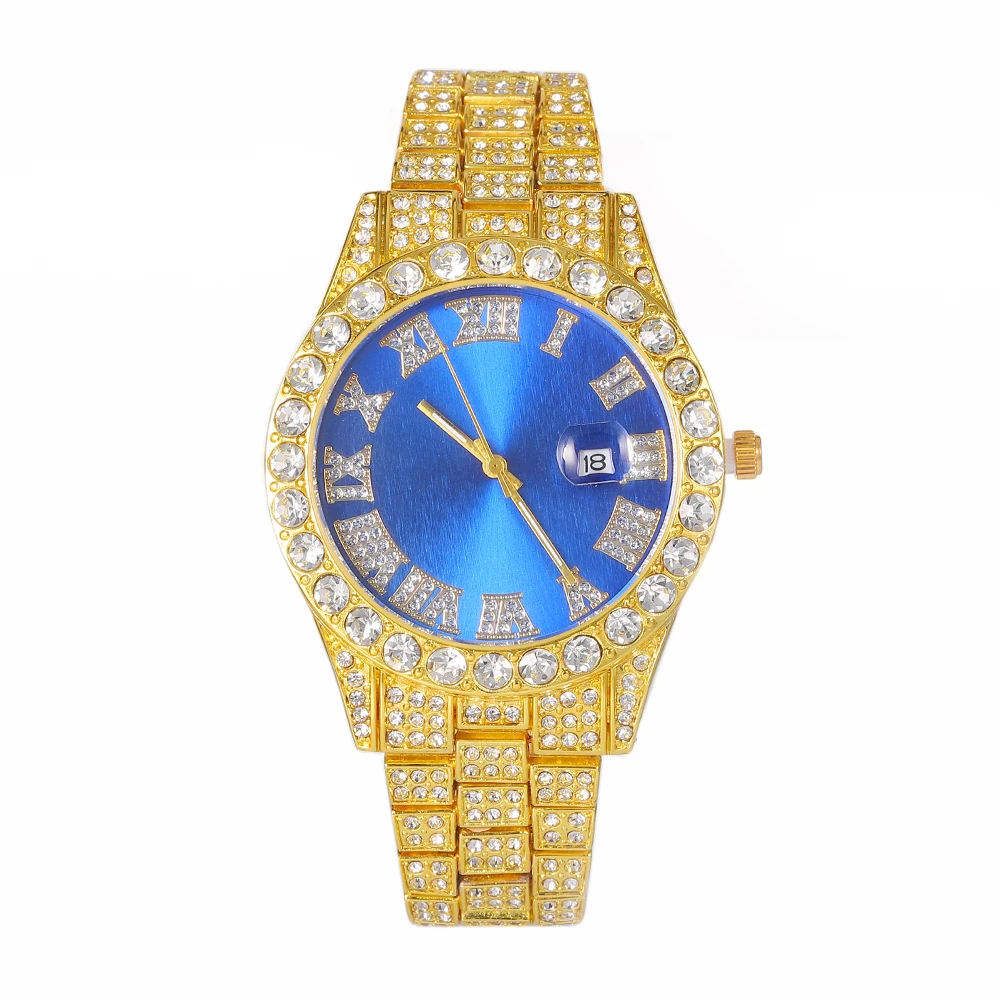 Reloj Iced Out para Hombre y mujer, pulsera de cadena cubana ostentosa de Miami, Reloj de Hip Hop, Reloj dorado de lujo, nuevo