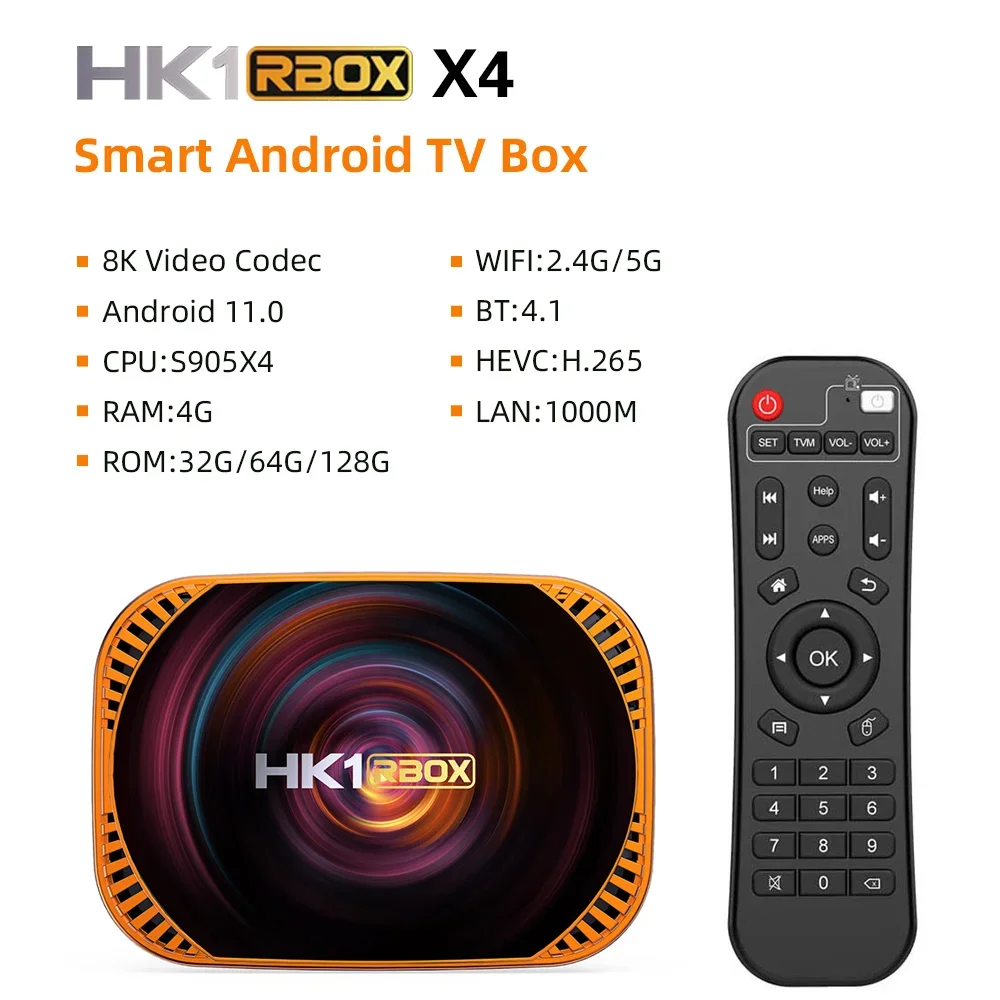 HK1 RBOX X4 Set Top Box Android 11 Amlogic S905X4 Smart TV BOX 1000M 4K 8K 4G 32G 64G 128G AV1 2.4G/5G Dual Wifi Media Player