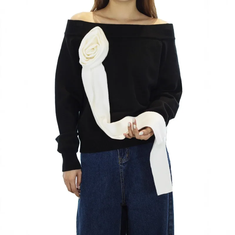 

Women's One-line Neck Knitted Sweaters Women's Sweaters Spring and Autumn Tops Knitted Sweaters