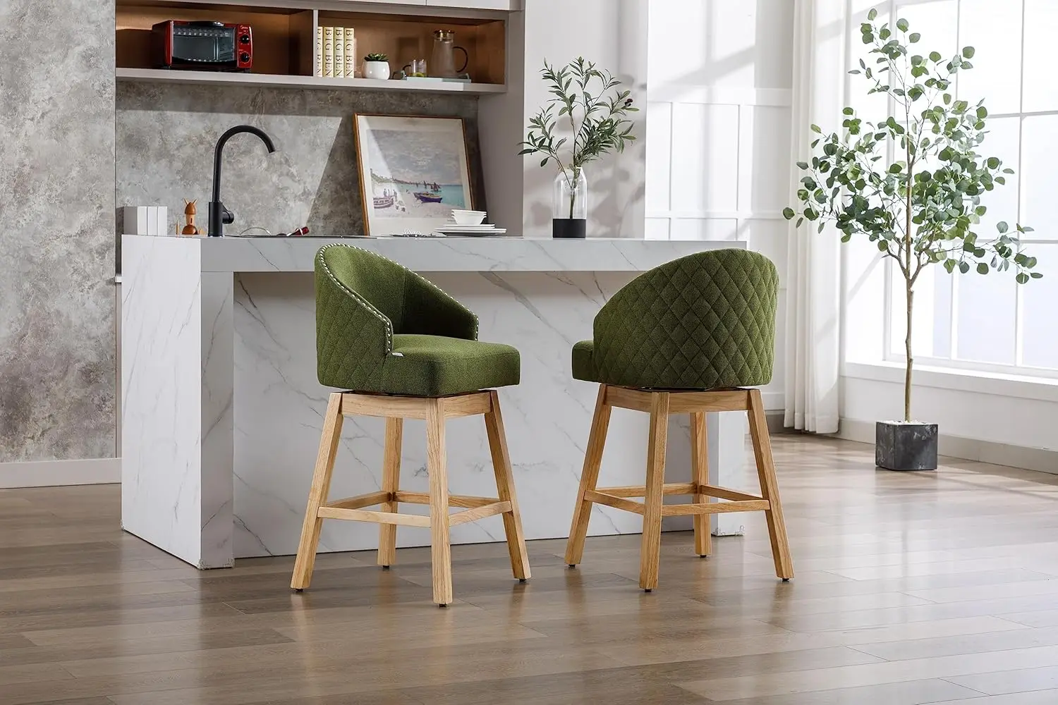 Coolmore-Taburetes de Bar con reposapiés para cocina, comedor y silla giratoria de 360 grados, Juego de 2 sillas de altura de mostrador