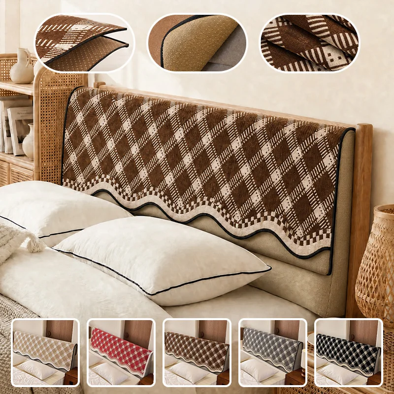 Vintage Brown One-piece Non-slip Headboard Cover Thicken Chenille Dust-proof Bed Head Decorative Dust Cover Bedroom Decor