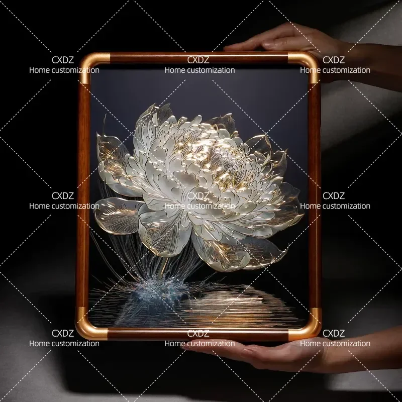 Bronze Sculpture Table Light and Shadow Water Lily New Chinese Style Living Room Dining Room Bedroom Office Study Countertop