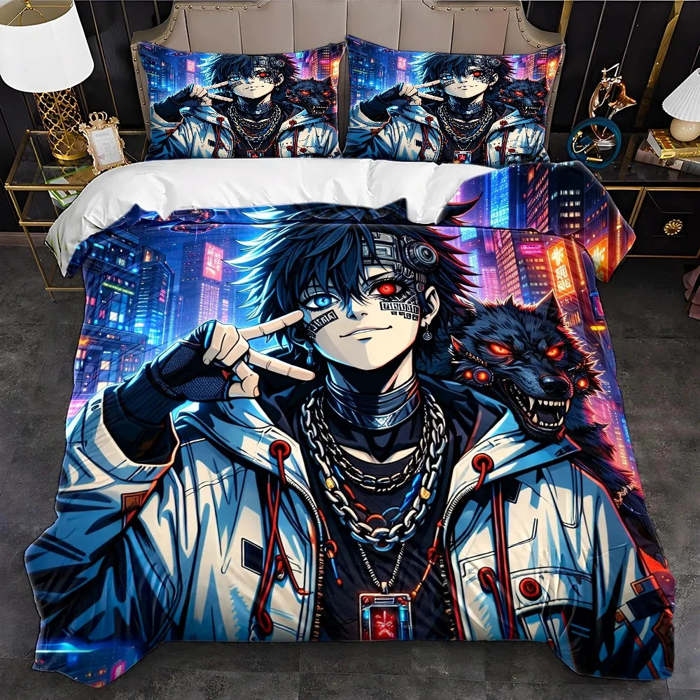 Cyberpunk Trendy Anime-Themed Duvet Cover Set Multi Size Quilt Cover Queen Size Bedroom Bedding Decoration Machine Washable Adult Boy Girl Bedroom