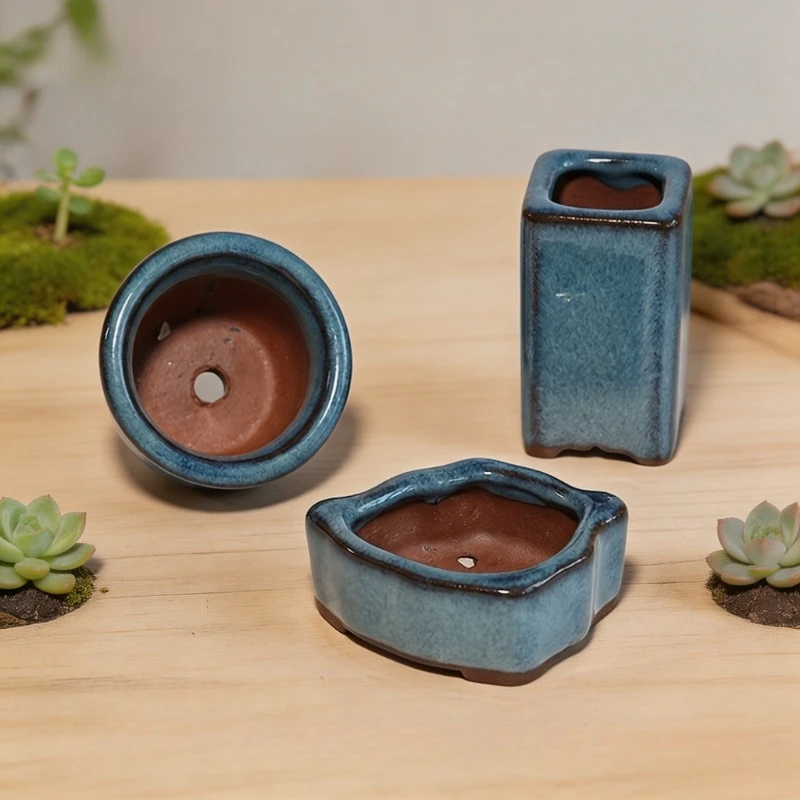 Mini Mamme Potted Plant Set (3 Pieces), Hand-painted Ceramic Flower Pots Of Thumb-sized, With Drainage Holes  JJ2475RK