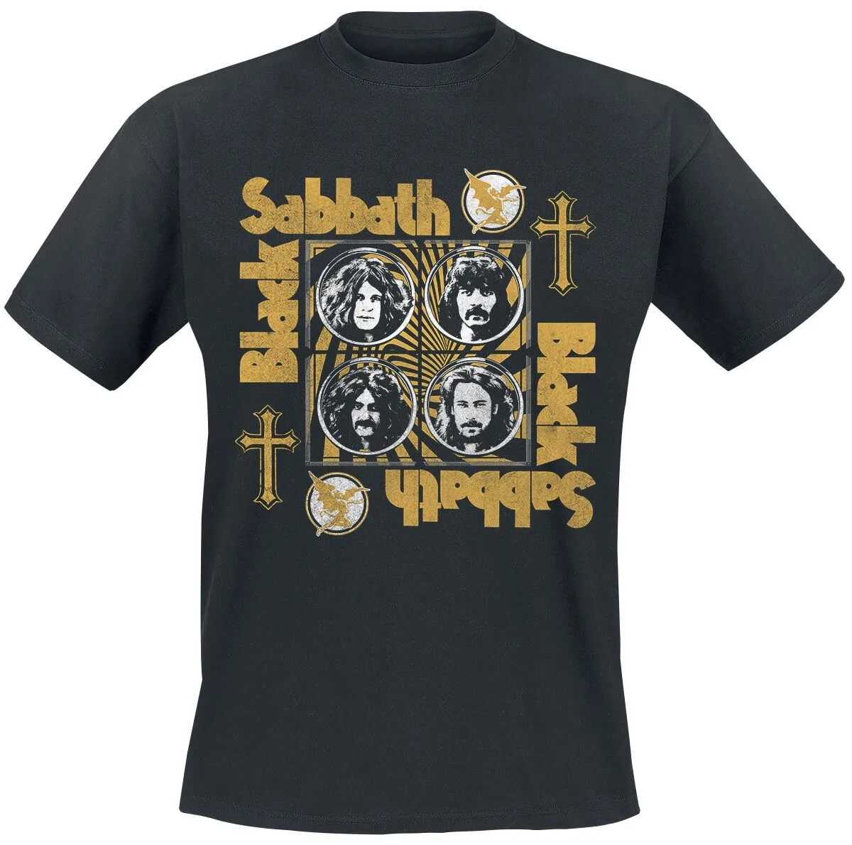 

Black Sabbath Retro Gold Tee for Metal Fans Who Love Band’s Historic Design in Casual Wear