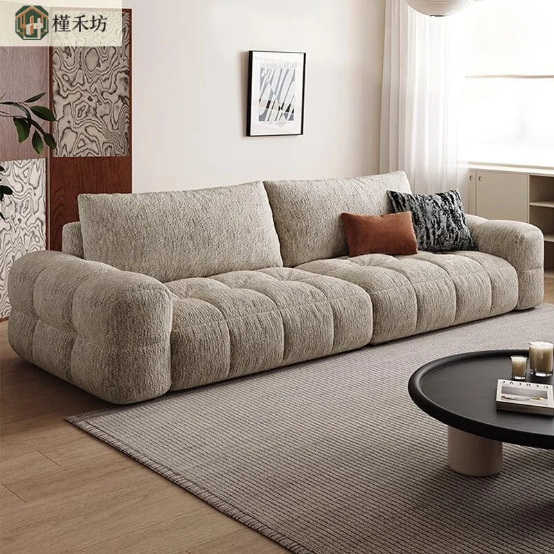 Cream sofa Italian simple straight row sofa living room small apartment double sofa
