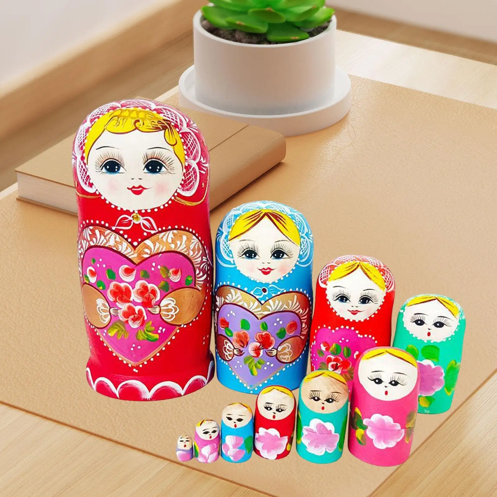 Muñecas rusas de anidación, Matryoshka artesanías de madera, decoración coleccionable, regalos rusos para adultos, 10 piezas