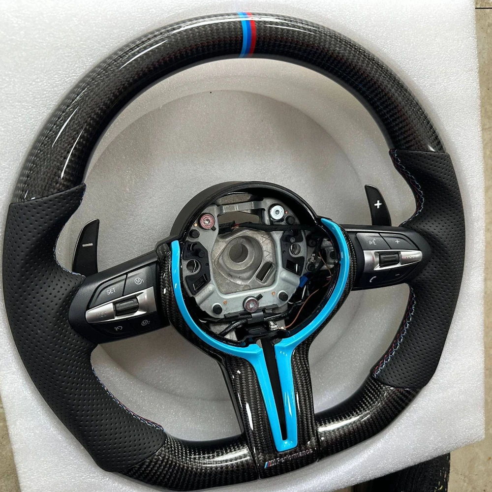 High-end Custom Blue Carbon Fiber Steering Wheel For BMW F30 F31 F32 F33 F34 F36 F10 F11 F20 F21 F22 F25 F01 F06 F07 F12 F13 M3 - view 3