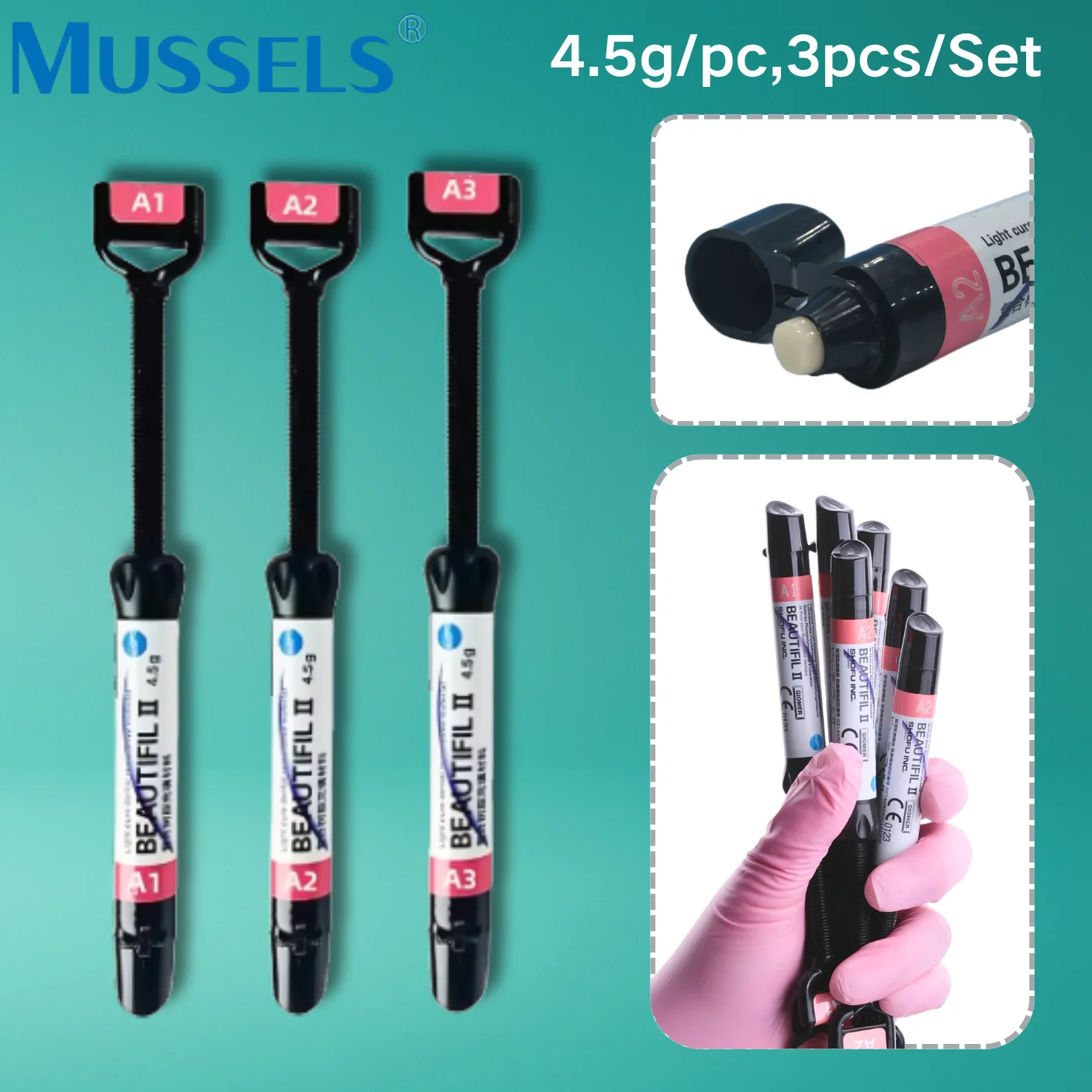 

3pcs/Set Dental Composite Resin Light Curing Nano Hybrid Paste Universal Teeth Restoration Filling Material Adhesive Agent Gel