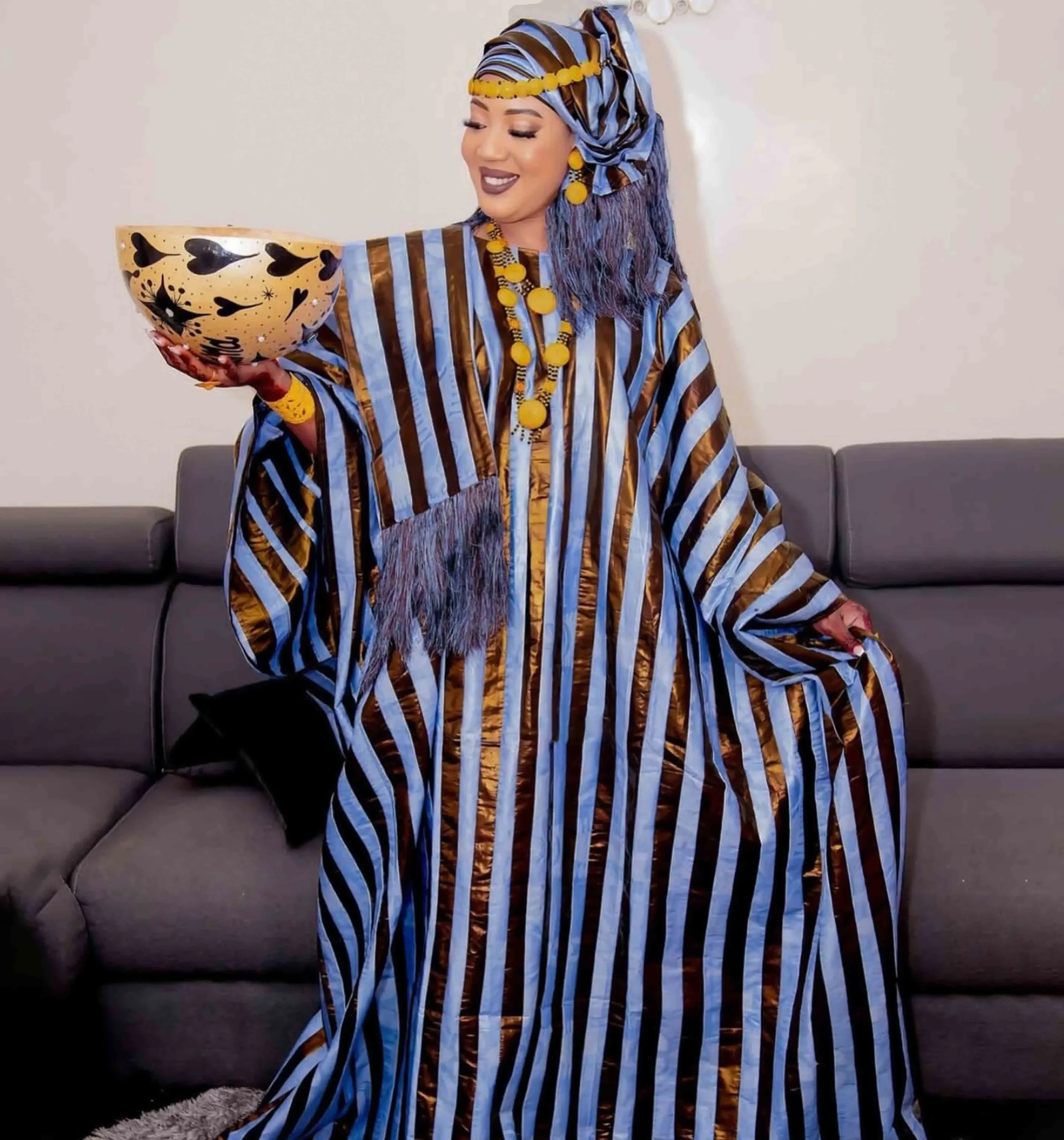 

Стильное женское платье-кафтан Рамадана - парчовое платье Boubou Dashiki с африканским принтом и подходящим нарядным платком