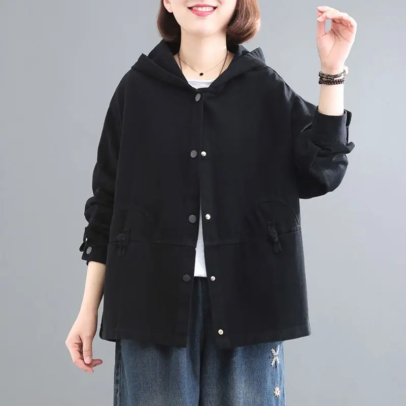 Cotton Jackets Women Hooded Coat Big Size Long Sleeve Single-breasted Korean Fashion Spring Autumn Women Clothes Short Outerwear