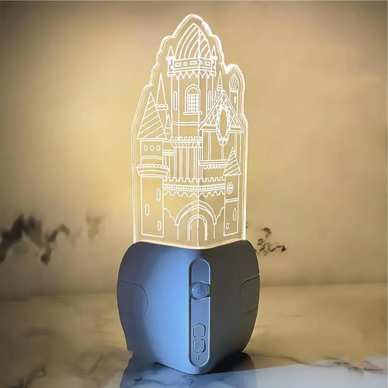 Castle Night Light Lamp Magnetic Base Chargeable Acrylic Type-C Corner Sensor Night Light Always On/Sensing Mode Table Lamp