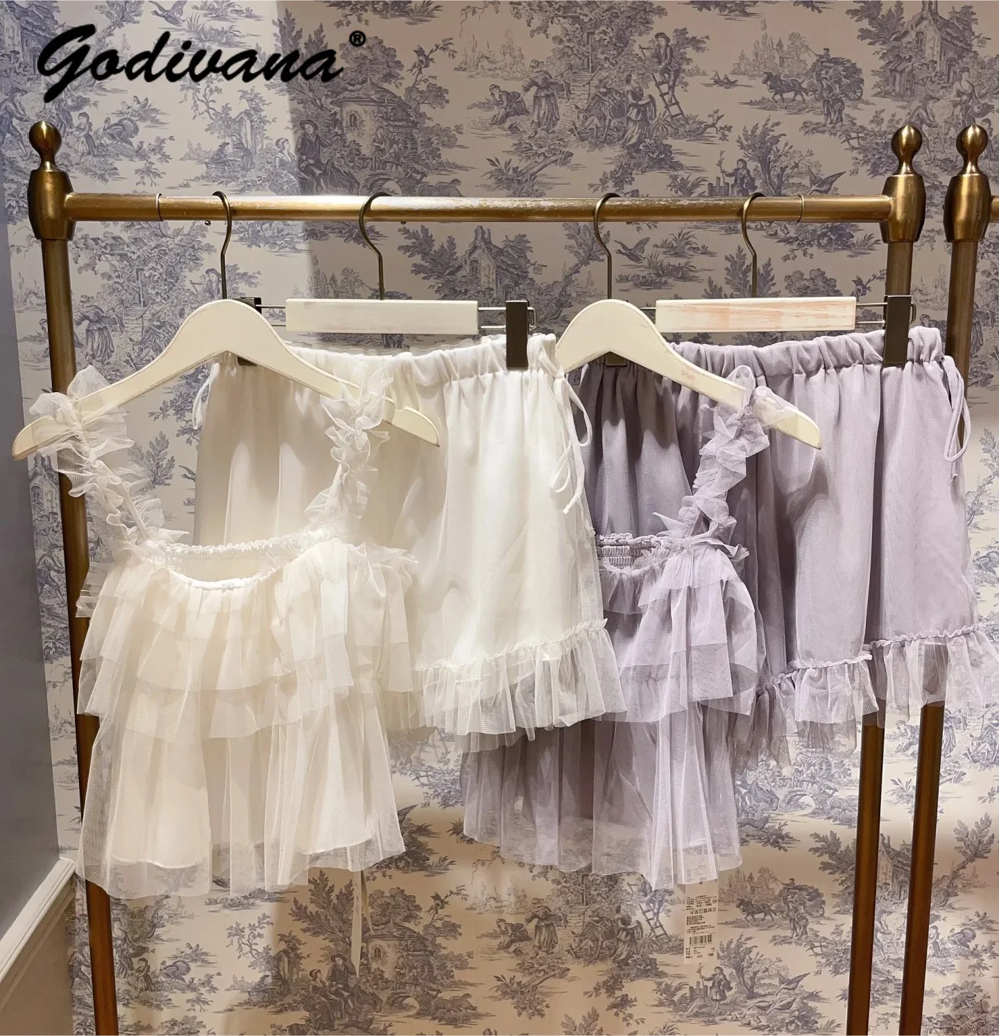 Fantasy Soft Mesh Vest Culottes Suspender Dress Girl Women's Summer Pajama Set Comfortable Sweet Sleepwear Nightdress