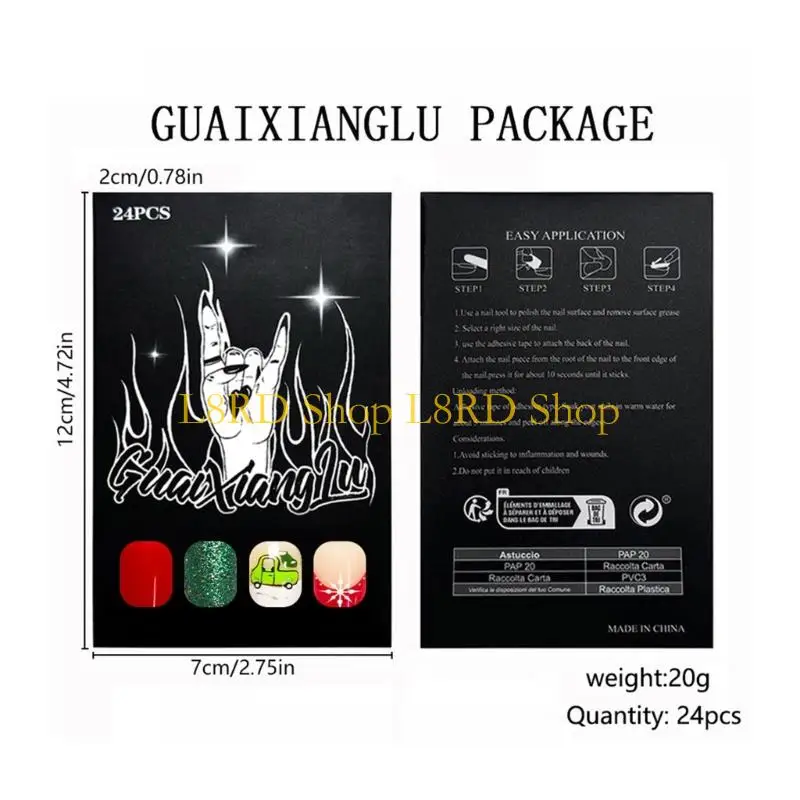 L8RD Plastic French Glossy Press On Fingernail Short Oval Snowflake Flash Mock Fingernail For Sensitive Skin Affairs