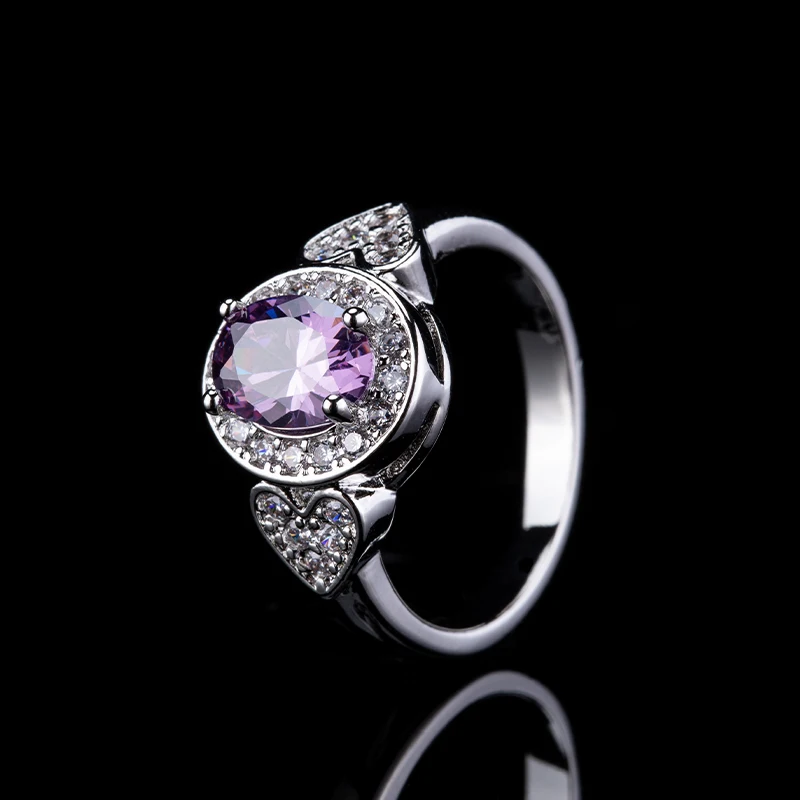 Clear oval cubic zirconia purple white moissanite ring sparkling wedding timeless simple party jewelry