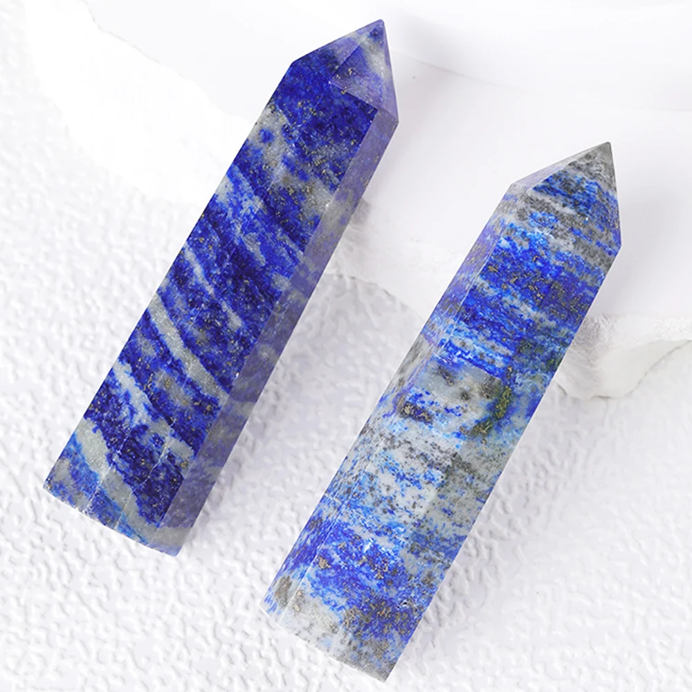 Lapis Lazuli Stone Single Pointed Hexagonal Prism Lazuli Stone Point Wand Tower Home Decoration Gifts Crystal Crafts Ornament