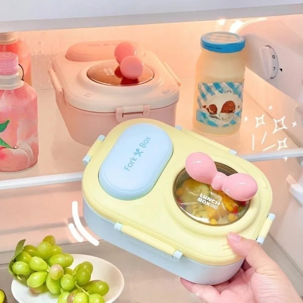 

Creative Sealed Lunch Box with fork spoon Leak-proof Sweet 3 grids Lunch Box Bow Fresh Keeping Picnic Box School Meals