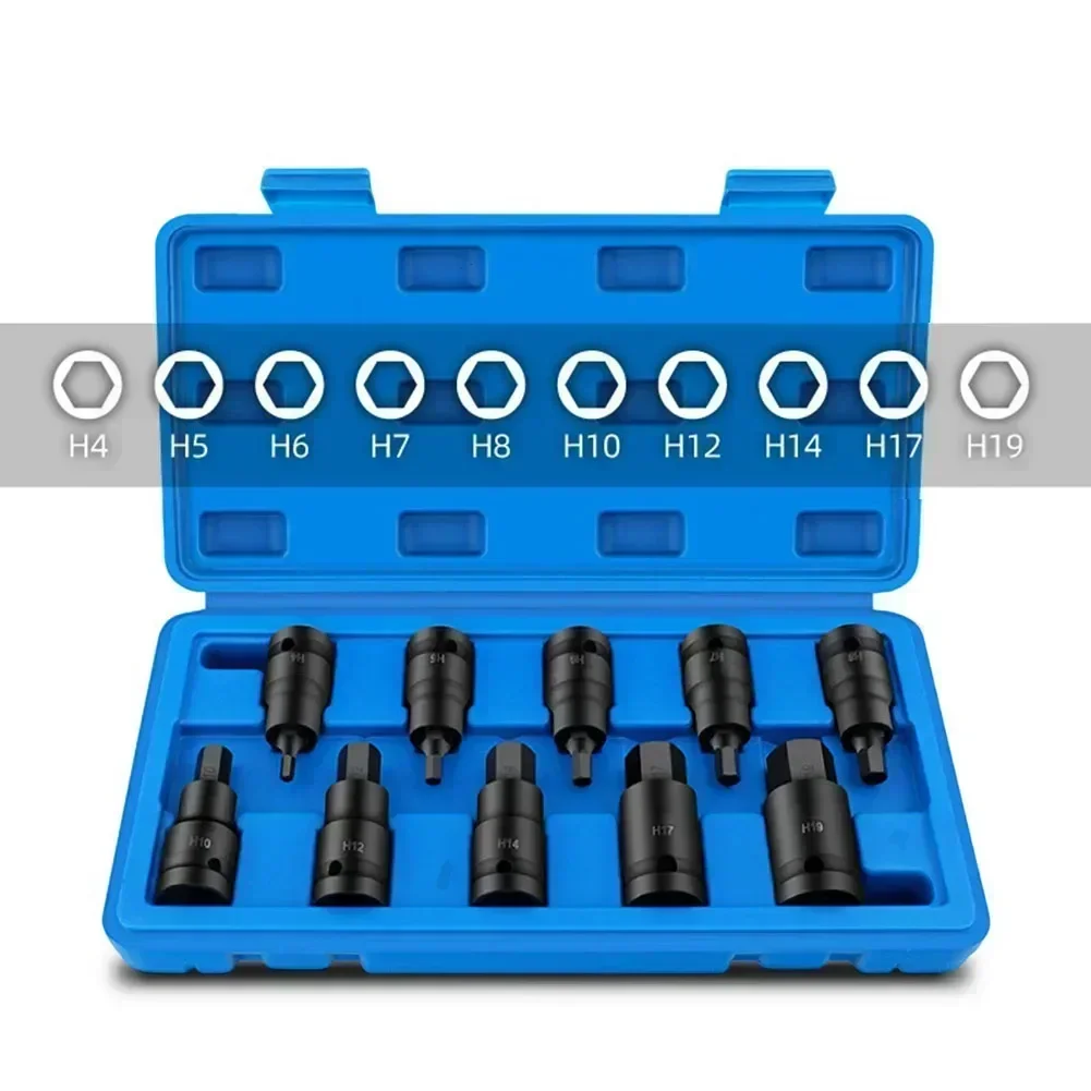 

10pcs Hex Bit Socket Set 1/2 Inch Socket Square Head Screwdriver Bit Electric Wrench Drill Adapter H4-H19 Hexagon Socket Tools