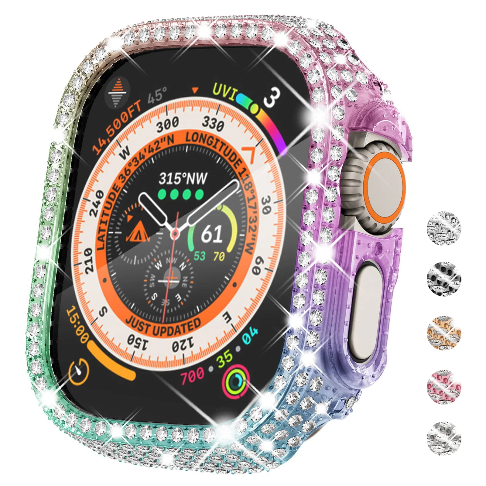 Funda de diamante para Apple Watch Ultra, 49mm, Protector de parachoques ostentoso para Apple Watch Ultra 2, accesorios de cubierta, funda protectora