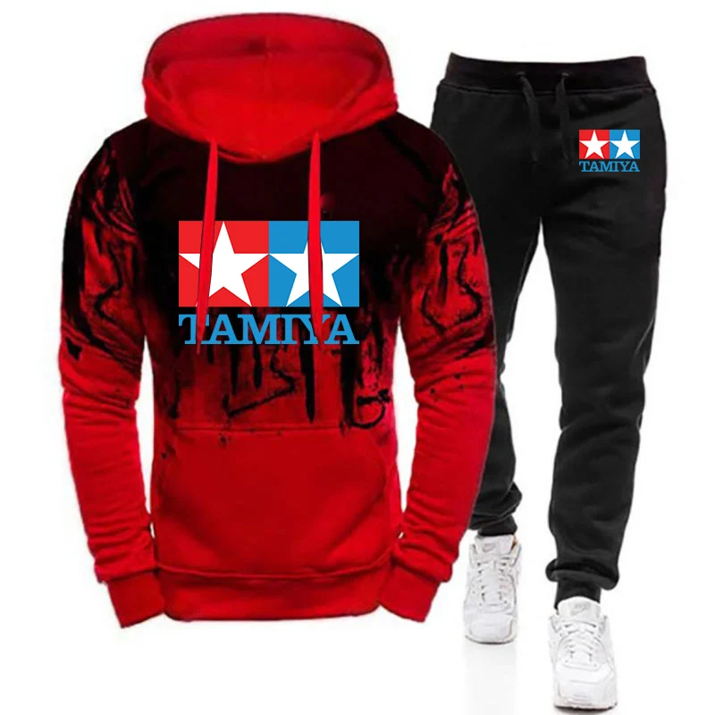 

2025 Spring Autumn Man's New Type Gradient Color Sets Taniya Logo Print Popular Hooded Drawstring Hoodies+Sports Pants Suits