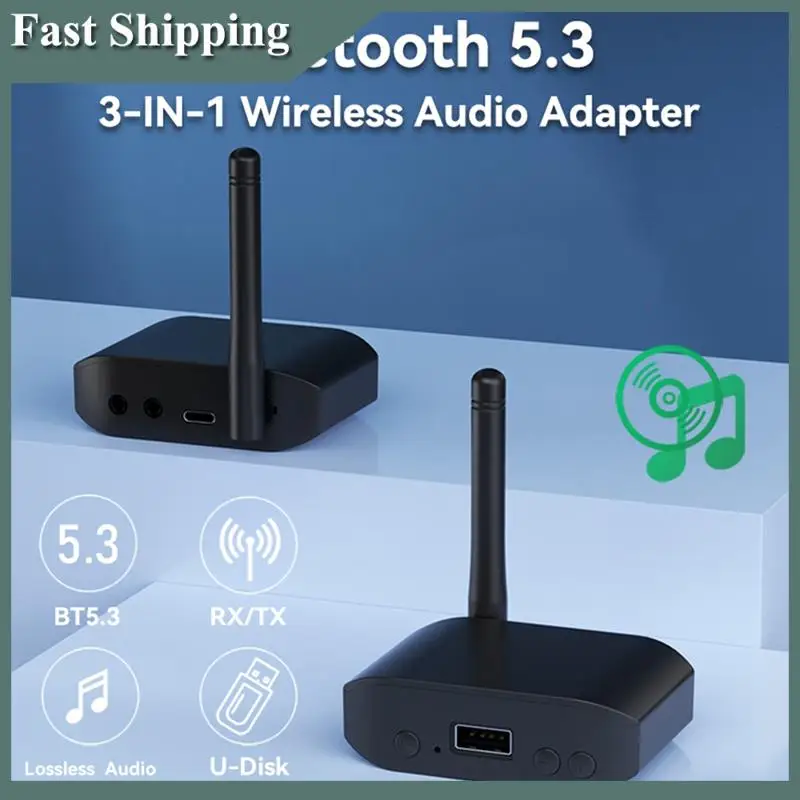 

-MEOF Bluetooth 5.3 Audio Adapter 2-In-1 Transmitter Receiver Play 3.5Mm AUX Wireless Stereo Music
