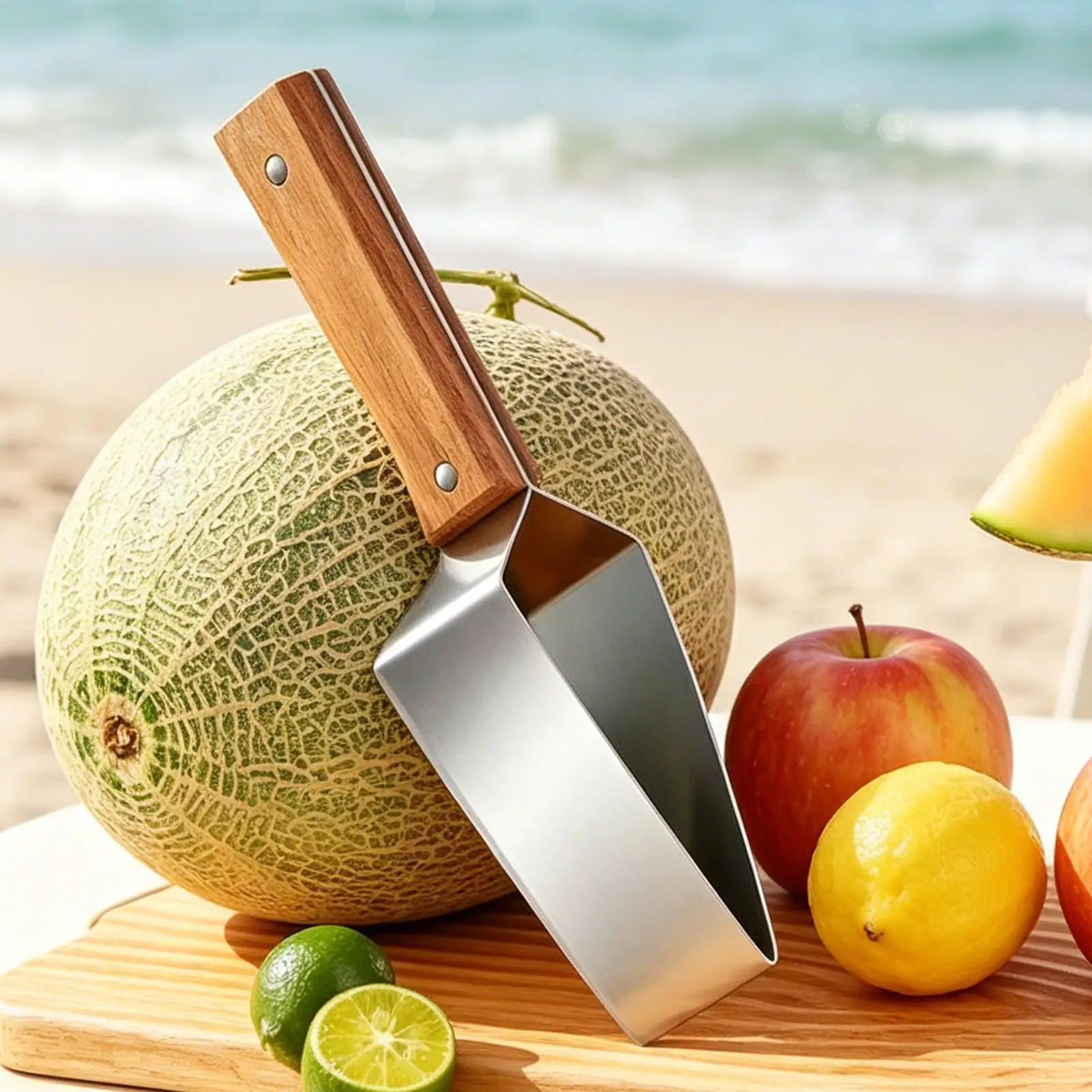 Watermelon Slicer Triangle Wooden Handle Ergonomic Watermelon Cutter Slicer Tool For Home Kitchen Camping Picnic Restaurant