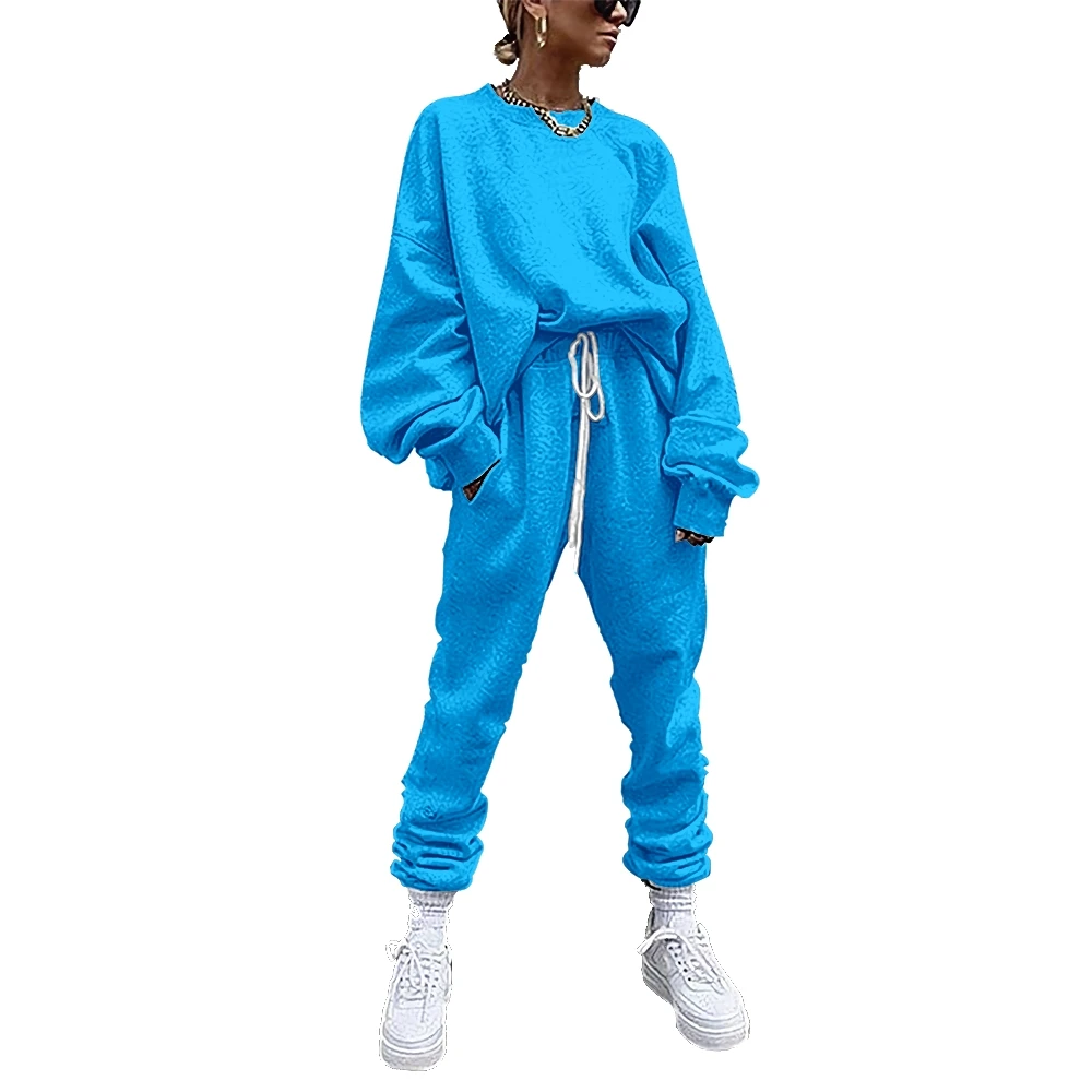 

2022 Fashion Korean Two Piece Set Suit Outfits Sky Blue Print Casual Sport Suit Winter Woman Set Autumn Women Tracksuit